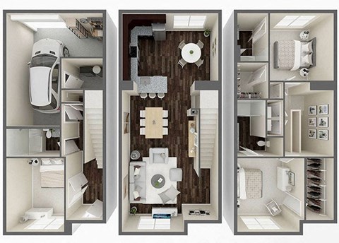 Floor plan for 3 beds, 3 baths, 2160 sqft